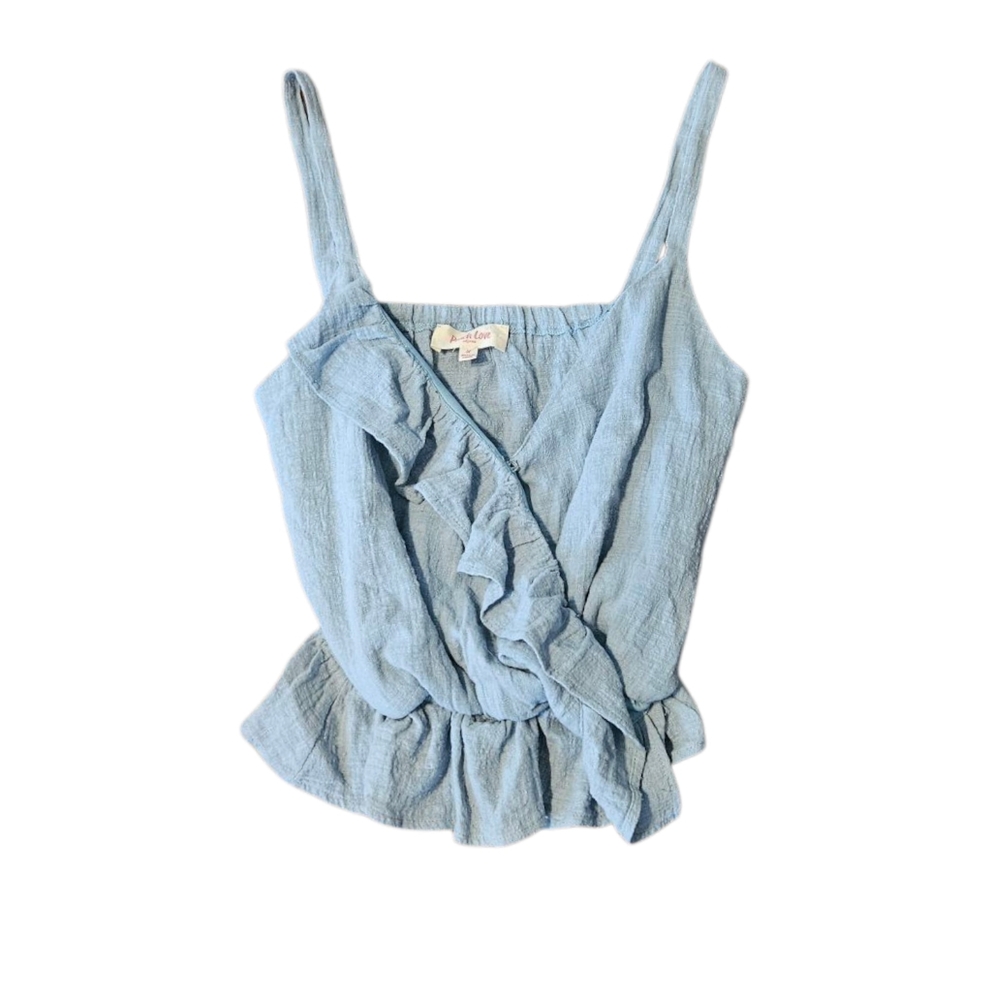 Peach Love Women's Light Blue Ruffle Sleeveless Top Size S